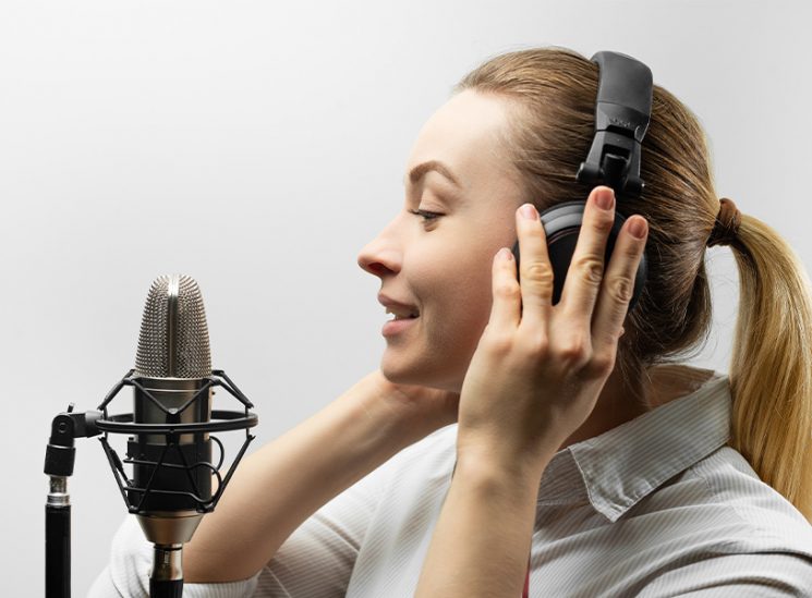 Woman recording audio