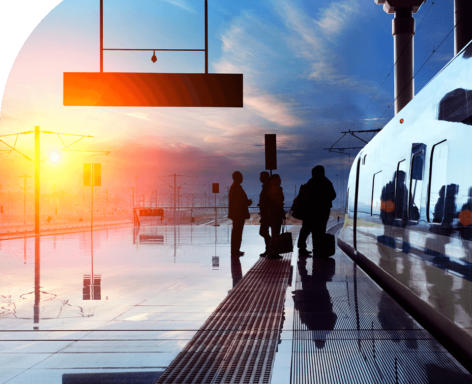 Transit hub at dusk