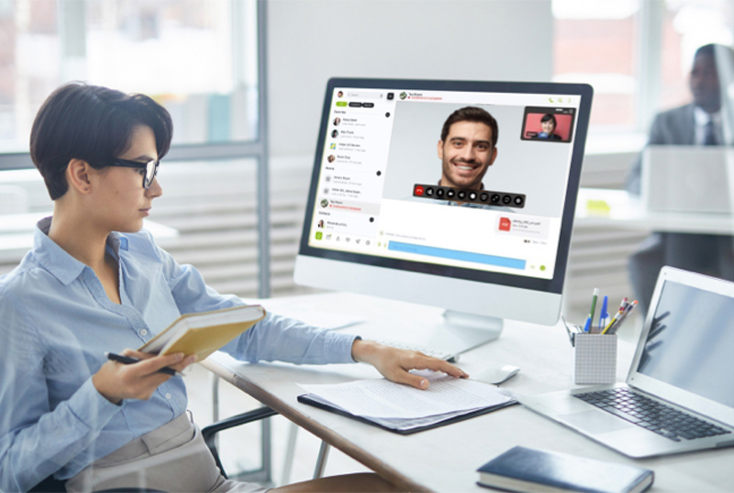 Woman on video call