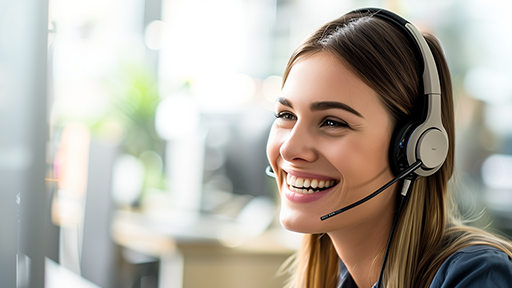 Femme avec casque et micro dans un centre d'appel de bureau