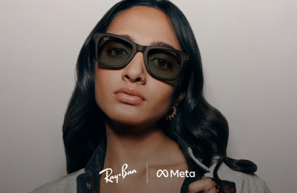 woman wearing rayban meta glasses