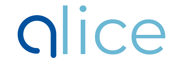 Logotipo ALICE em branco com texto Enghouse Interactive