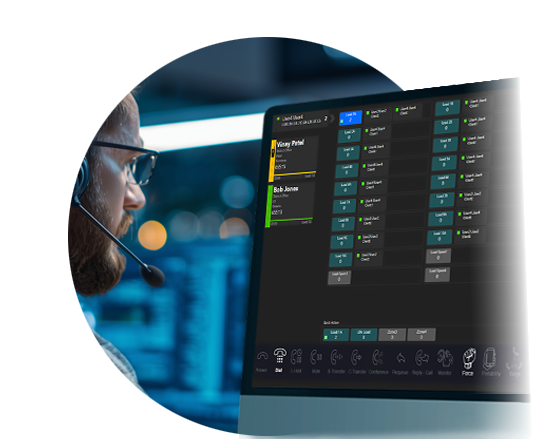 cics-cta-footer-img CICS footer cta image. Agent with microphone monitoring console.