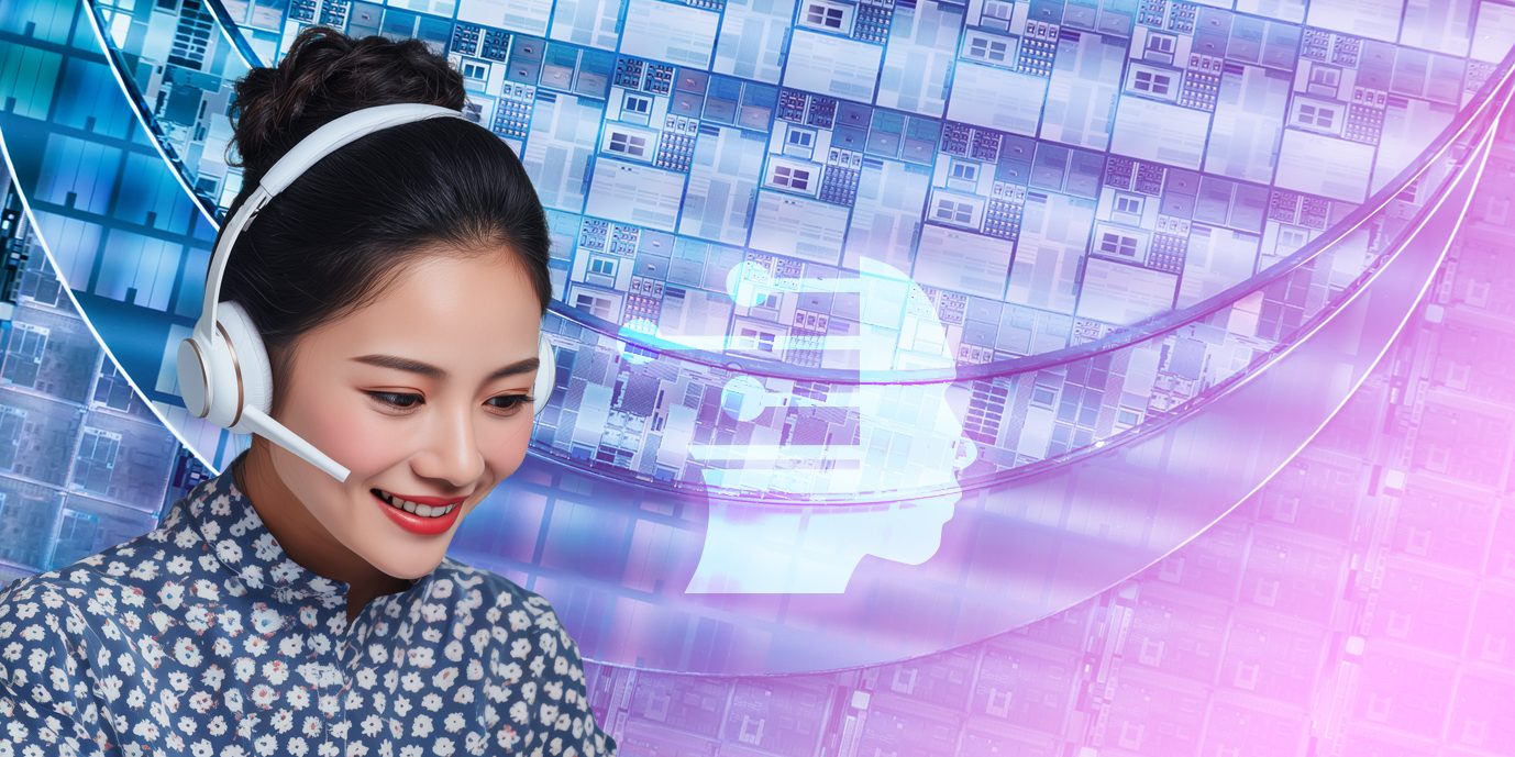 Female contact center agent on a call with semiconductor customer